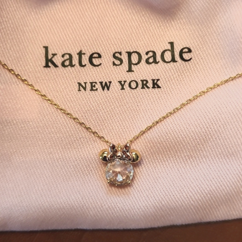 Disney X Kate Spade Minnie Mouse Necklace With Clear Stone Face New With Tags